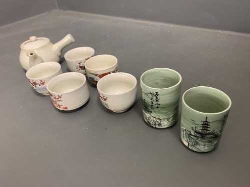 Japanese Tea Drinking Set (teapot and 5 cups) as is + 2 other cups