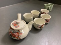 Japanese Tea Drinking Set (teapot and 5 cups) as is + 2 other cups - 2