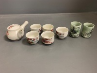 Japanese Tea Drinking Set (teapot and 5 cups) as is + 2 other cups - 3