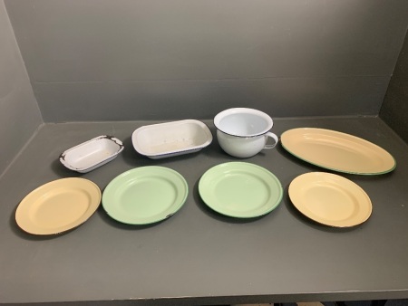 Assorted Enamel Ware - some marked to base