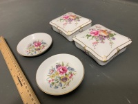 2 Small Royal Worcester Pin Plates + 2 Royal Crown Derby Trinket Containers - 2