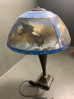 Decorative Lamp Shade with Bald Eagle Scenes - Signed Ted Blaylock - on Brass Coloured Stand - 2