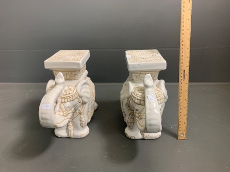 Pair of Small Asian Hollow Ceramic Elephant Plant Stands