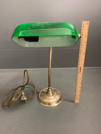 Vintage Bankers Lamp - Green Coloured Glass on Brass Stand