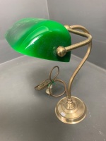 Vintage Bankers Lamp - Green Coloured Glass on Brass Stand - 2