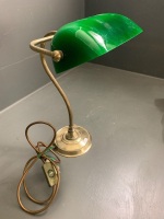 Vintage Bankers Lamp - Green Coloured Glass on Brass Stand - 3