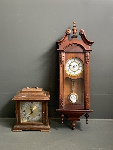 2 Vintage Wooden Battery Operated Clocks