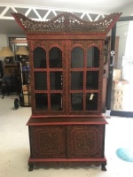 Vintage Chinese Carved & Painted Display Cabinet in 2 Sections - App. 1100mm Wide x 1820mm Tall