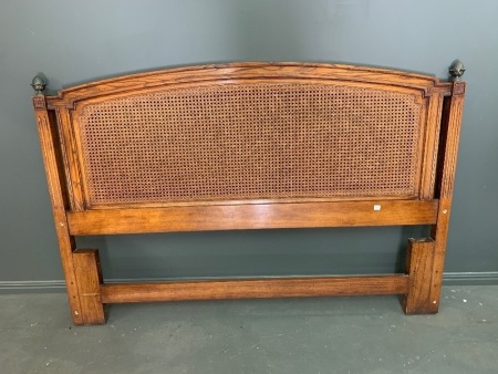 Vintage Timber and Rattan Headboard with Brass Decorative Knobs - for Double Bed