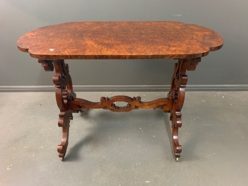 Antique Walnut Veneered Parlour Table on Brass Casters