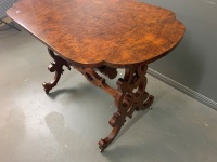 Antique Walnut Veneered Parlour Table on Brass Casters - 3