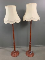 Pair of Vintage Timber Standard Lamps with Shades