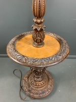 Heavily Carved Antique Timber Standard Lamp/Table - 2