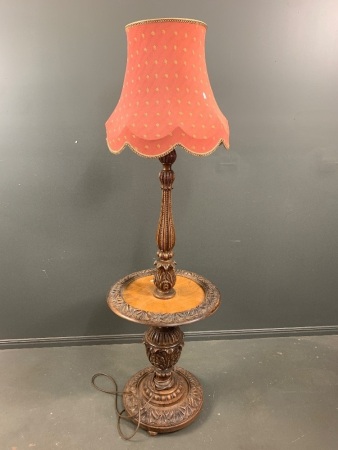 Heavily Carved Antique Timber Standard Lamp/Table