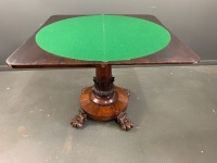 Antique Victorian Folding Pedestal Games Table with Bear Paw Feet on Castors - 2