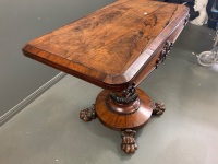 Antique Victorian Folding Pedestal Games Table with Bear Paw Feet on Castors - 5