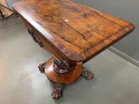 Antique Victorian Folding Pedestal Games Table with Bear Paw Feet on Castors - 6