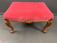 Vintage Carved Timber Ottoman with Upholstered Seat