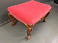 Vintage Carved Timber Ottoman with Upholstered Seat - 2