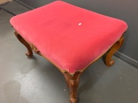 Vintage Carved Timber Ottoman with Upholstered Seat - 3