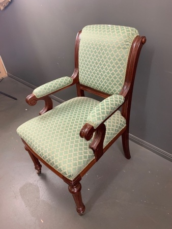 Antique Upholstered Mahogany Armchair on Castors