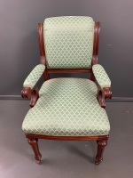 Antique Upholstered Mahogany Armchair on Castors - 2