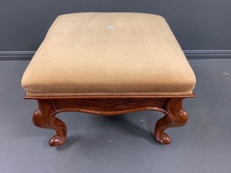 Vintage Carved Timber Ottoman with Upholstered Lifting Seat and Storage