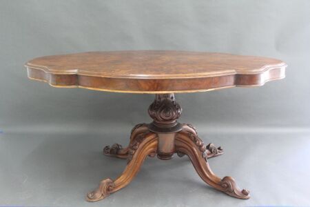 Victorian Burr Walnut Breakfast Table on Carved Pedestal