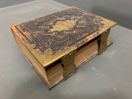 Large Antique Bible with Brass Corners and Fittings