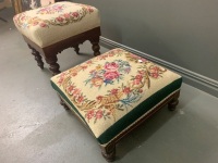 2 Antique Tapestry Covered Foot Stools - 2