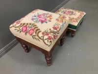 2 Antique Tapestry Covered Foot Stools - 3