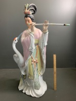 XL Vintage Glazed Ceramic Chinese Lady Playing Flute