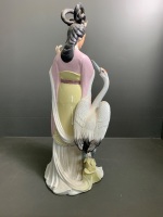 XL Vintage Glazed Ceramic Chinese Lady Playing Flute - 4