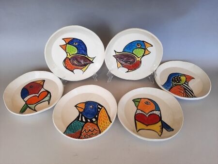 "Six Finches" by Carol Watkins Ceramicist & Dale Leach Illustrator/Painter