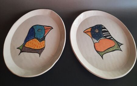 "Twin Finches" by Carol Watkins Ceramicist & Dale Leach Illustrator/Painter