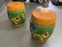 Pair of Vintage Chinese Glazed Stoneware Drum Stools with Dragon Scenes - 3