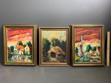 3 x Framed Oil on Board Paintings - Signed BV