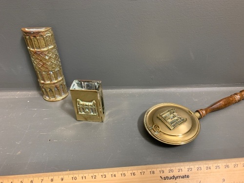 Brass Mini Bed Warmer and Matchbox Holder Peterborough Cathedral (England) +Ã‚Â Brass Wall Hanger York Minster