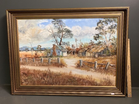 Framed Oil on Canvas depicting Farm Workers Cottage - Signed Bendler 76