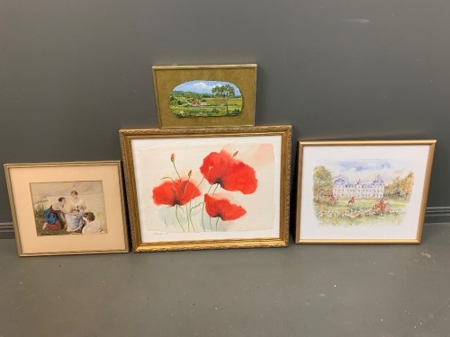 Lot of 3 Framed Prints + Painting on Stone