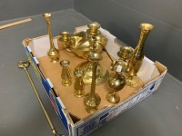 Various Brass Pieces inc. candlesticks, fork, bowl, vases etc - 2