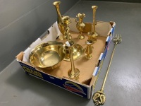 Various Brass Pieces inc. candlesticks, fork, bowl, vases etc - 3