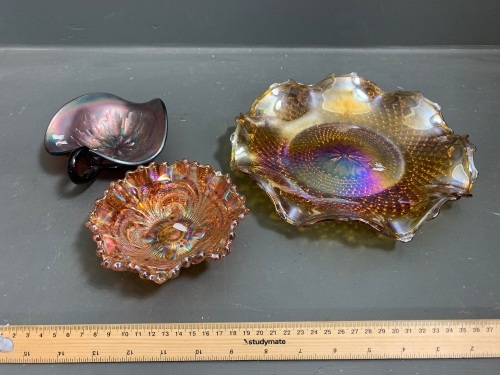 3 Carnival Glass Pieces