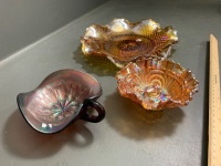 3 Carnival Glass Pieces - 3