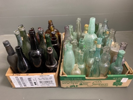 Large 2 Box Lot of Assorted Vintage Glass Bottles