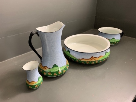 Vintage Art Deco Soho Pottery 4 Piece Wash Set