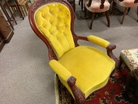 Vintage Hand Carved Red Cedar Framed Chaise + 2 Upholstered Armchairs - 3