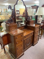 Antique Cedar Dressing Table with Original Bevelled Swing Mirror