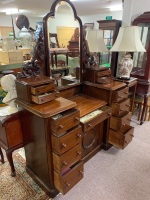 Antique Cedar Dressing Table with Original Bevelled Swing Mirror - 2