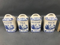 4 Blue & White Kitchen Cannisters - 2